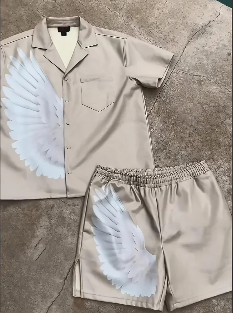 Silver Wings Print Shirt And Shorts Co-Ord