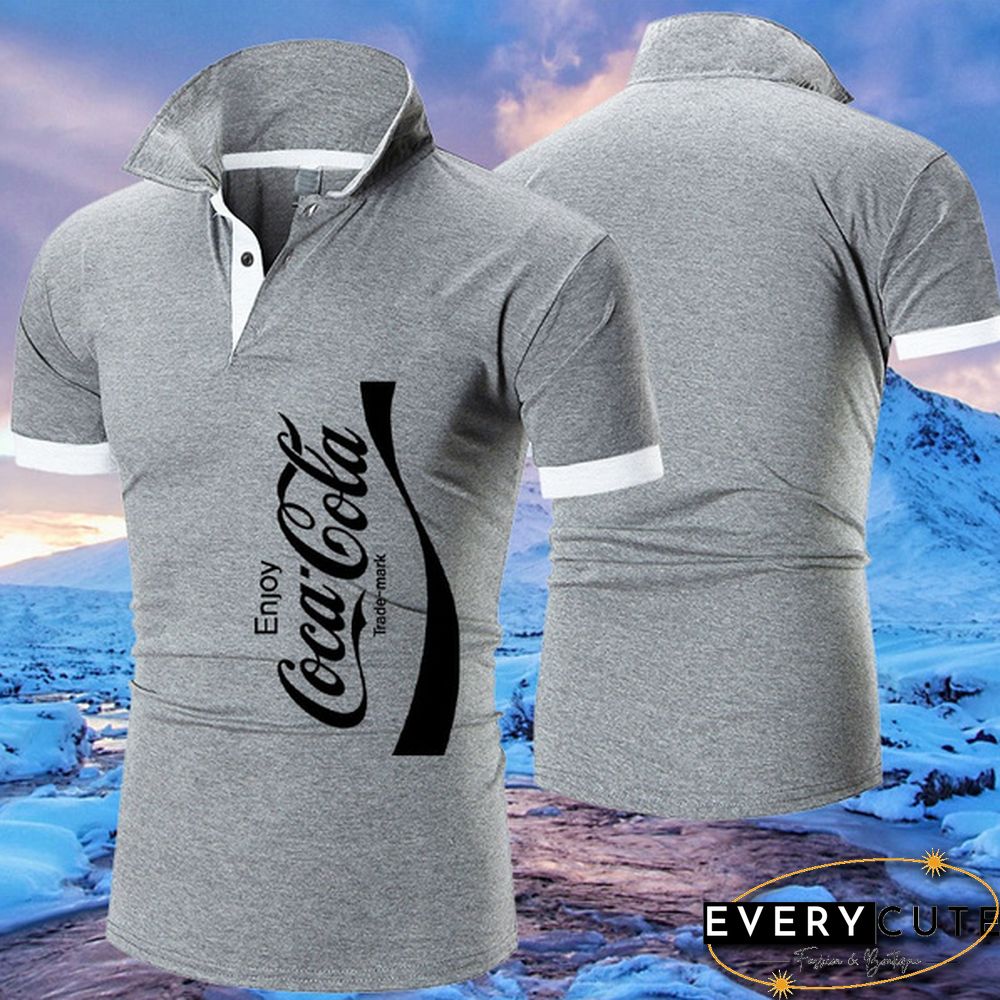 High Quality Coca-Cola Sport T Shirt Men's Fashion Personality Cultivating Hip Hop Short-sleeved Shirt Polo Shirts Plus Size