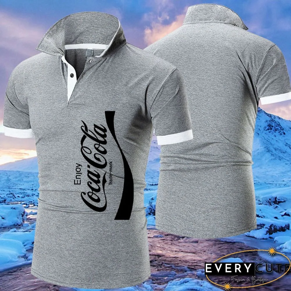 High Quality Coca-Cola Sport T Shirt Men's Fashion Personality Cultivating Hip Hop Short-sleeved Shirt Polo Shirts Plus Size