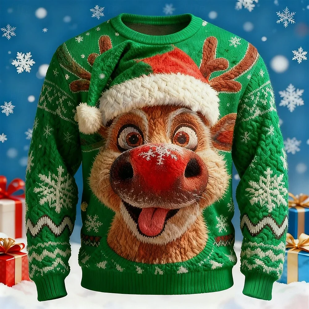 3D Print Unisex Deer Crew Neck Christmas Ugly Sweatshirt-inspireuse