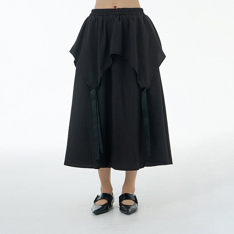 Chic Irregular Patchwork Webbing False Two Pieces Skirt           