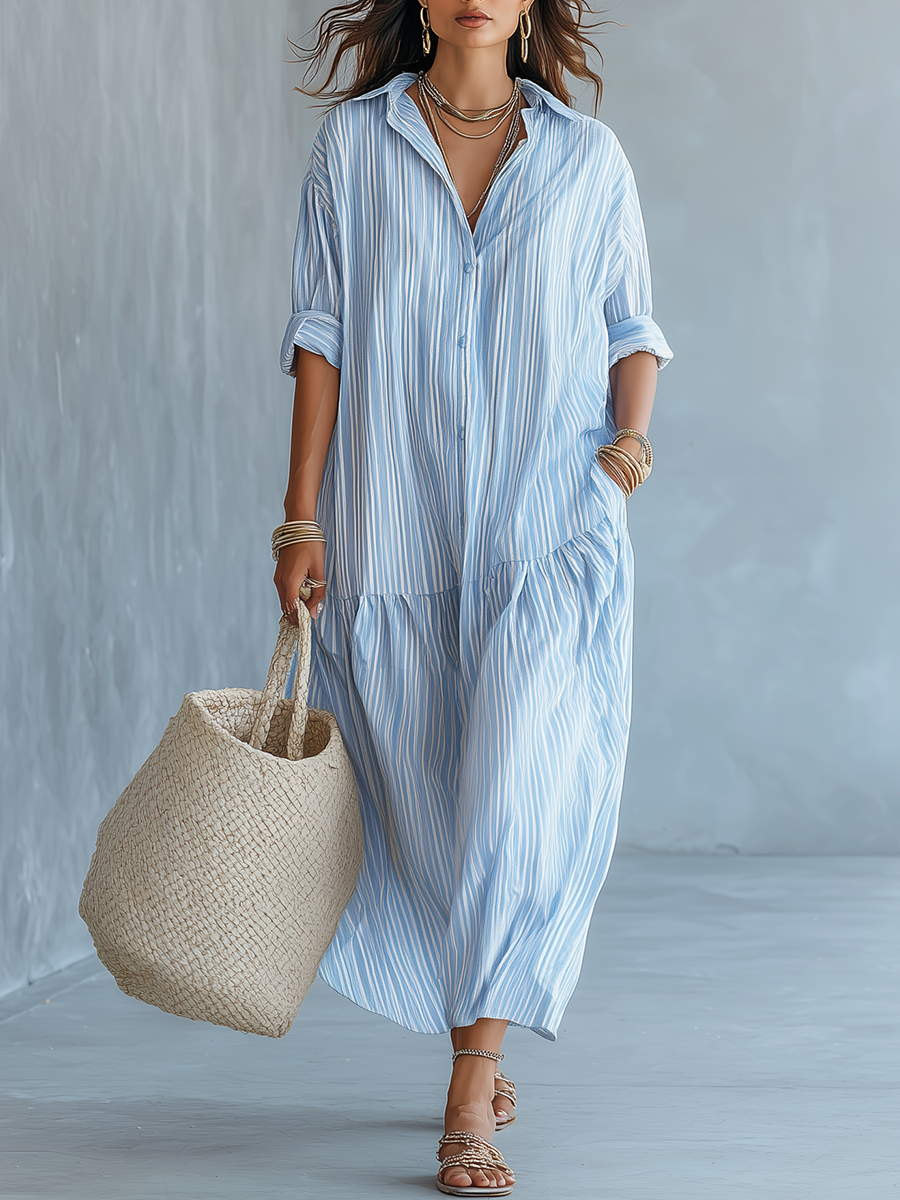 Relaxed Vertical Stripe Shirt Dress