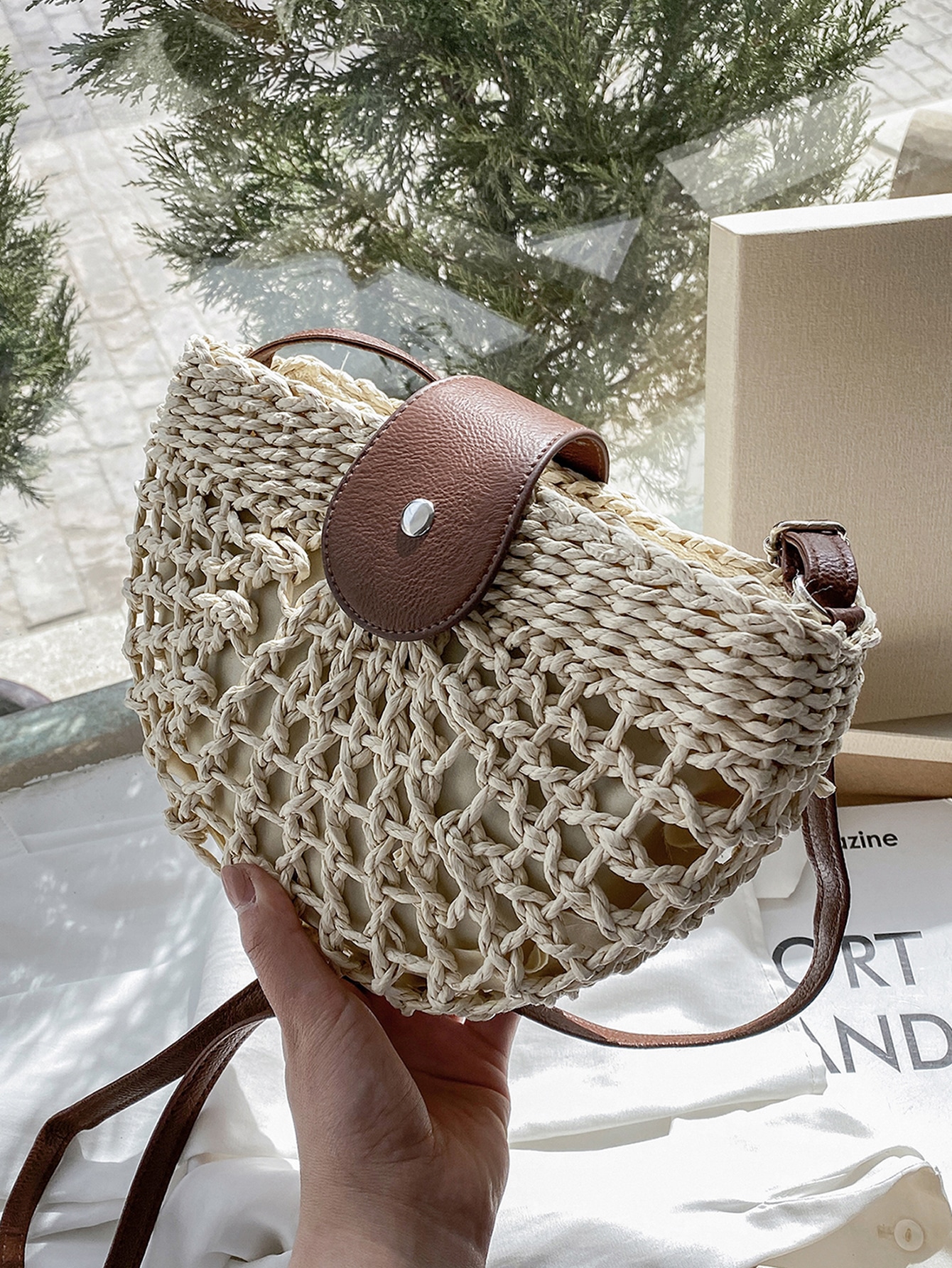 Snap Button Straw Bag