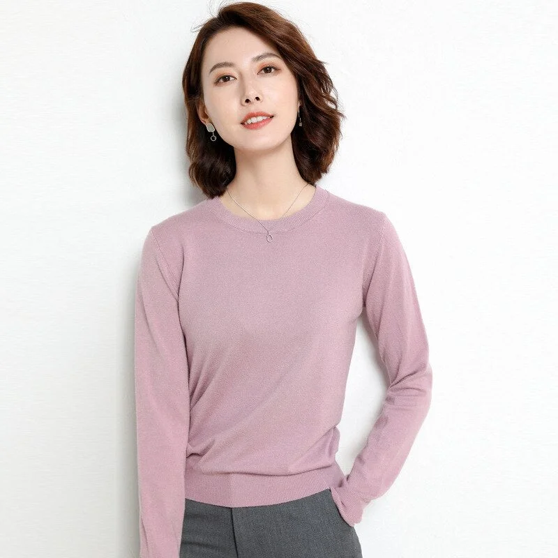 Women Sweater 2020 New O-neck Female Long-sleeved Knitted Pullover Jumper Pull Femme Clothes White Loose Thin Korean Plus Size