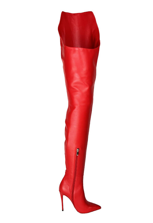 VCSHOES Black Red Thigh Boots High Heels Women PU Leather Over The Knee Boots Female Back Zip Pointed Toe Large Size Shoes 44