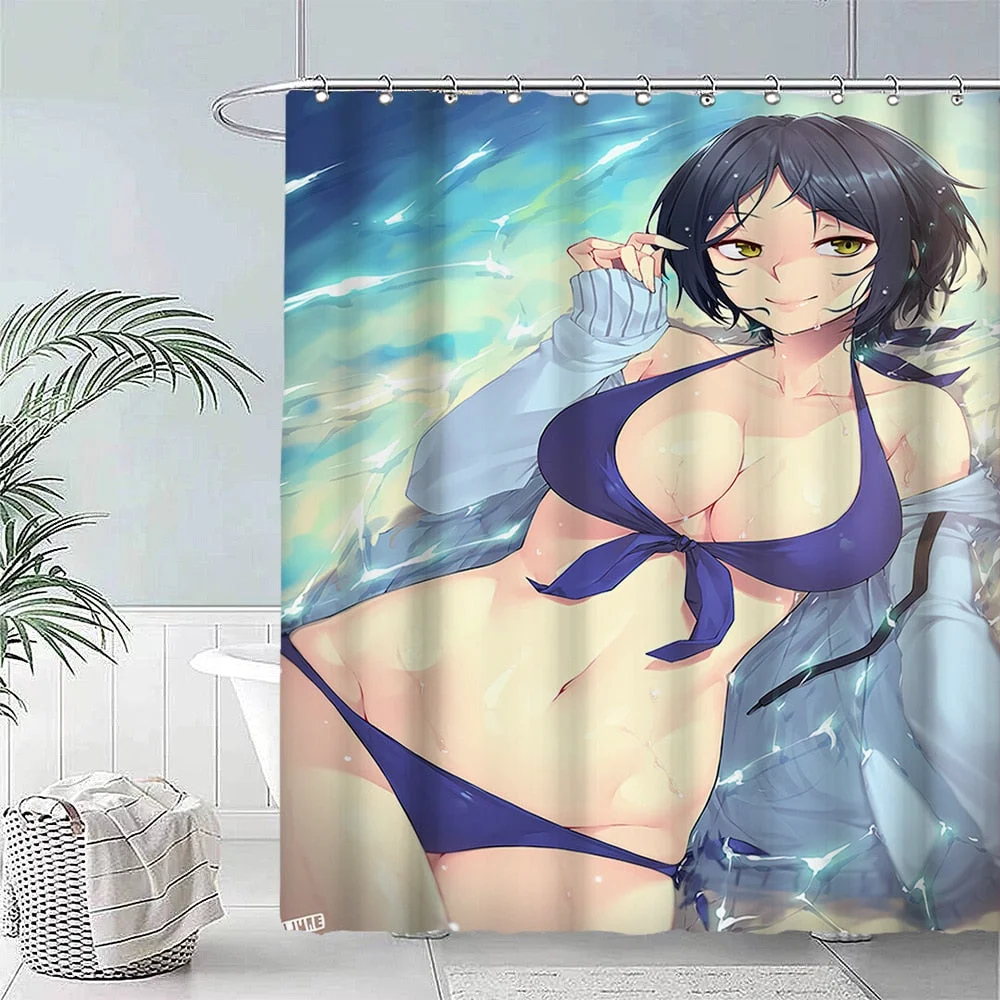 Anime Big Breasted Girl Printing Shower Curtain Bathroom Supplies High-quality Waterproof Bathroom Decoration with Hook Curtain
