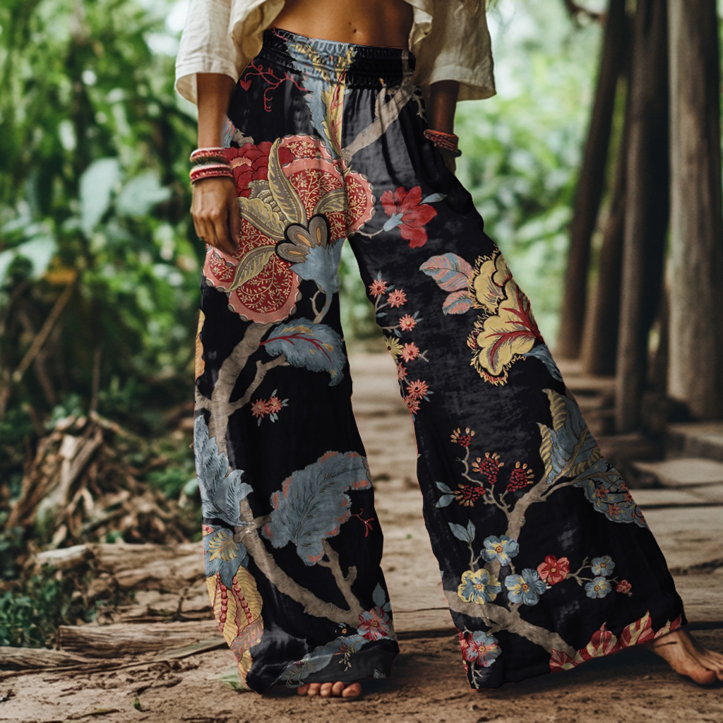 Vintage Floral Wide-Leg Pants