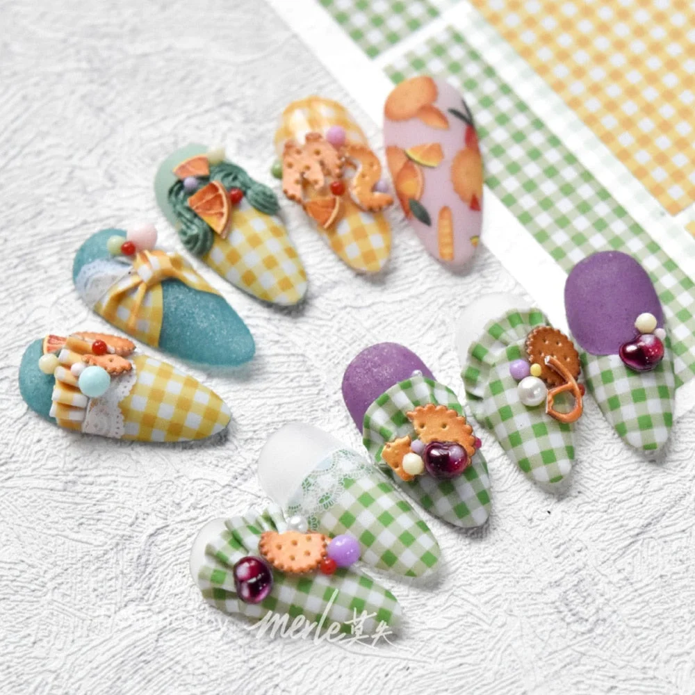 Snack Cracker Fruit Nail Sticker Strawberry 3D Engraved Nail Stickers Quality Nail Art Decorations Nail Decals Design