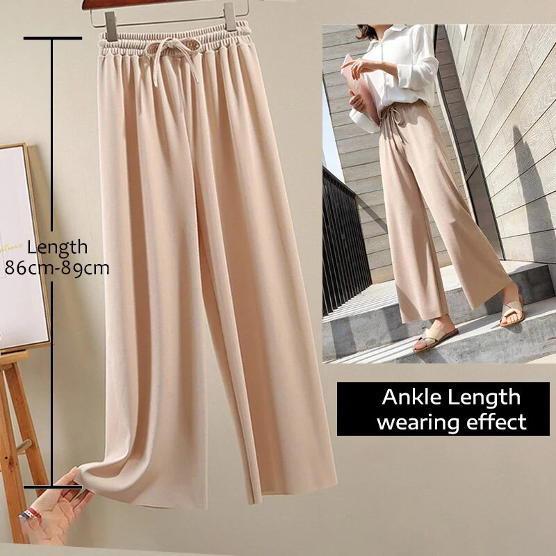 2023 High Waist Soft Comfort Women's Pants Casual Spring Summer Woman Pants Ice Silk Ankle-Length Trousers Female Slacks