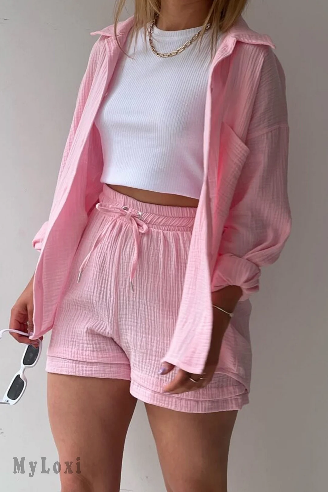 Long sleeve shirt short set