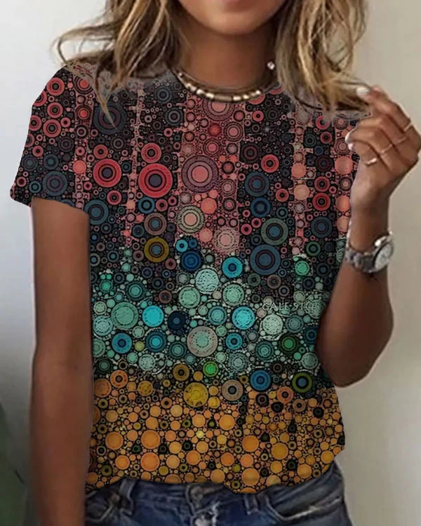 Women's Floral Abstract Pattern Crew Neck T-shirt