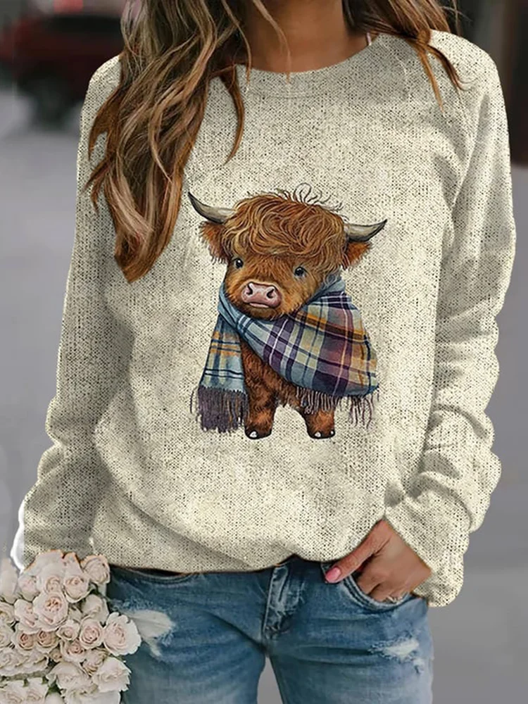 Women's Highland Cow Crew Neck Casual Sweatshirt