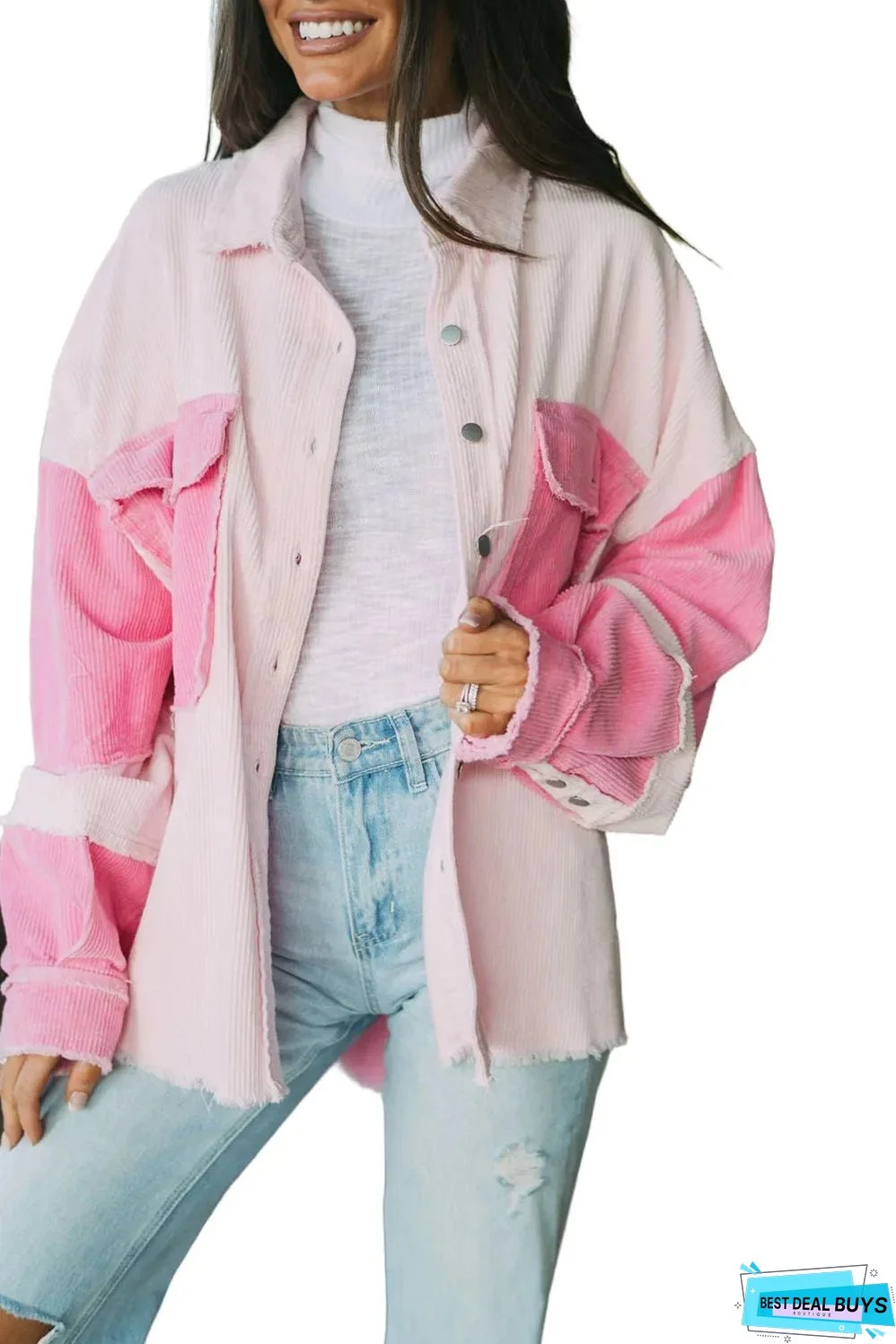 Delicacy Two-tone Color Exposed Seam Corduroy Shacket