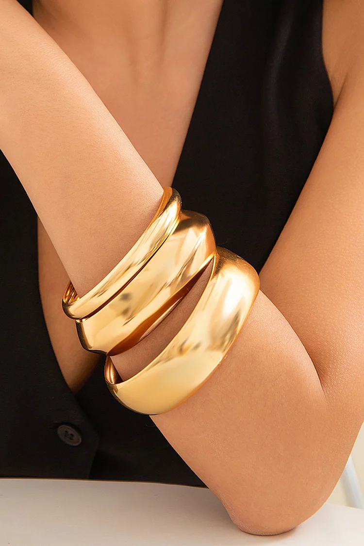 Fashion Metallic Minimalist Chunky Bangle Wide Bracelet 2024 - Xpluswear