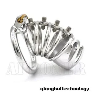 pornhint Pornhint Male Stainless Steel Chastity Cage Device Men Metal Locking Belt Screw Spike NEW