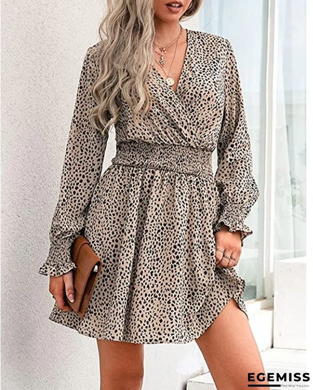 V-neck Printed Casual Women's Dress | EGEMISS