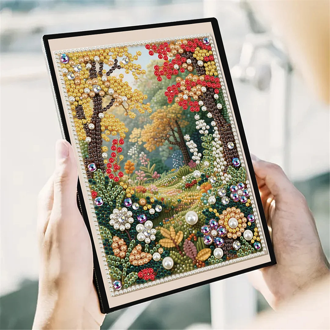 Autumn Forest Partial Pearl DIY 50 Pages A5 Diamond Painting Notebook Special Shaped Diamond Art Diary Book Kits Wireless Strip 5D Crystal Art Paintings Sketchbook for Art Drawing