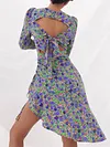 Sexy Fashion Round-Neck Floral Print Backless Split-Side Midi Dress
