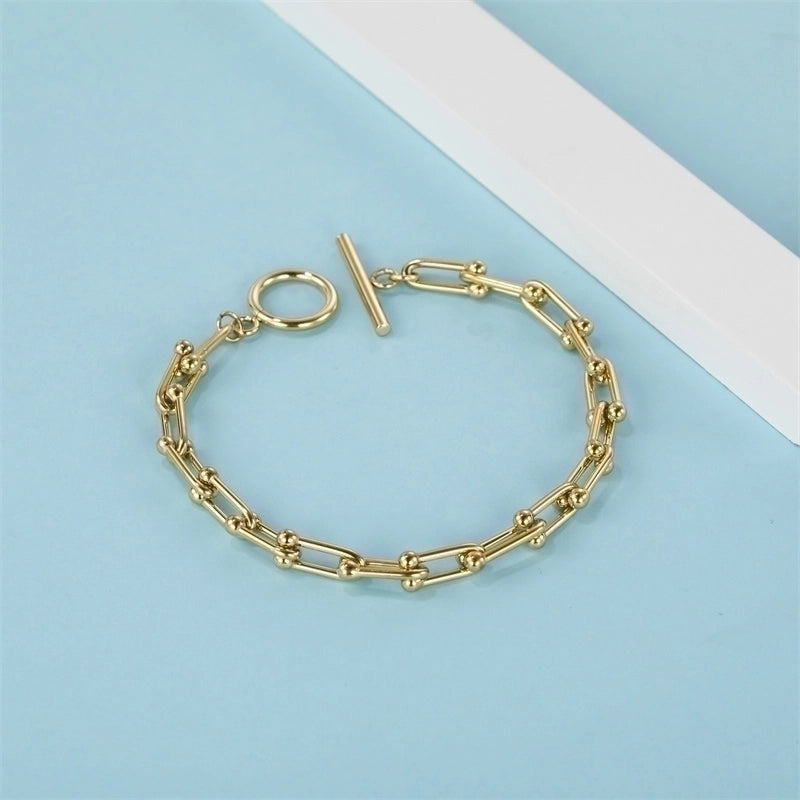Casual Minimalist Classic Style Solid Color Stainless Steel Titanium Steel Gold Plated Bracelets In Bulk