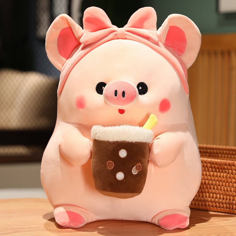 Cuteeeshop Cute Bubble Milk Tea Pink Pig Stuffed Animal Plush Pillow Soft Toy