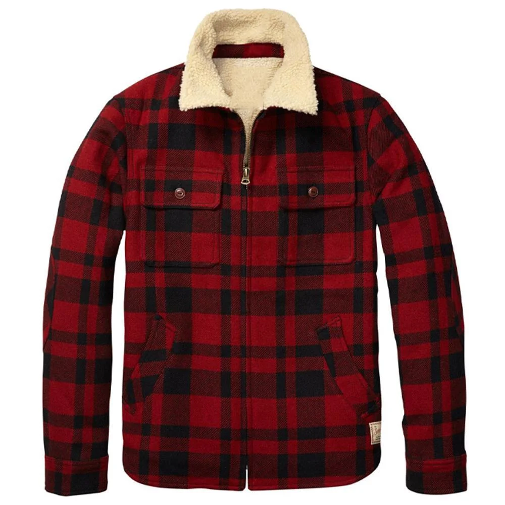 Mens Fashion Casual Lapel Plaid Design Flannel Long Sleeves Shirt Jacket