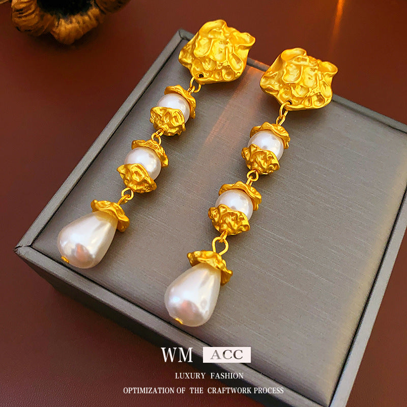 Medieval Pearl Geometric Copper Electroplating Earrings