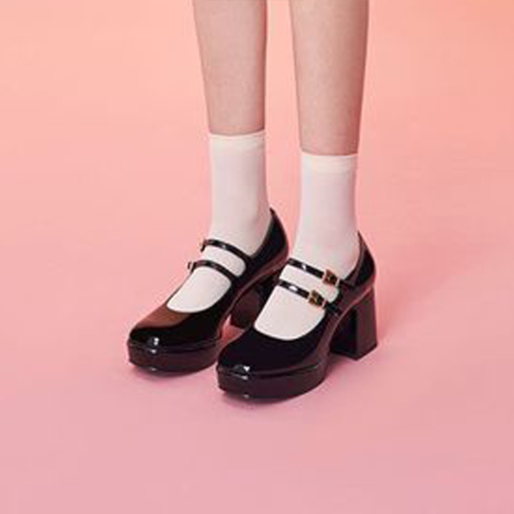Black Patent Leather Closed Toe 3'' Chunky Heel Platform Loafers Nicepairs