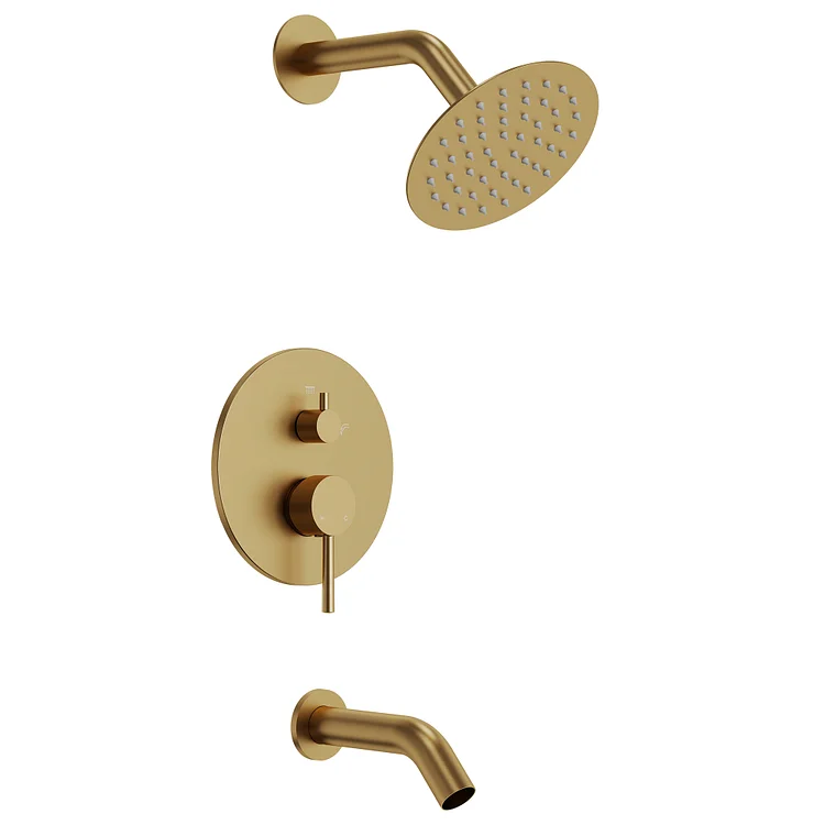 EVERSTEIN 6 in. Pressure-Balance Shower System with Tub Spout in Brushed Gold 