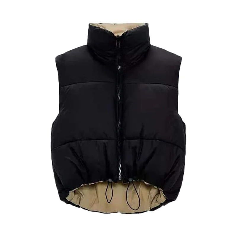 Za Women's Parkas Coats Armygreen Waistcoat Female Jackets Sleeveless Black Outwear Zipper Warm Thick Outerwear Vintage Fashion