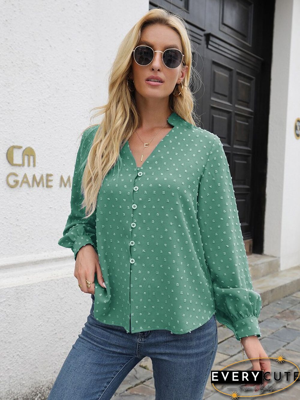 Spring Summer V-neck Blouse Womens loose cardigan top fashion casual wear ladies tops