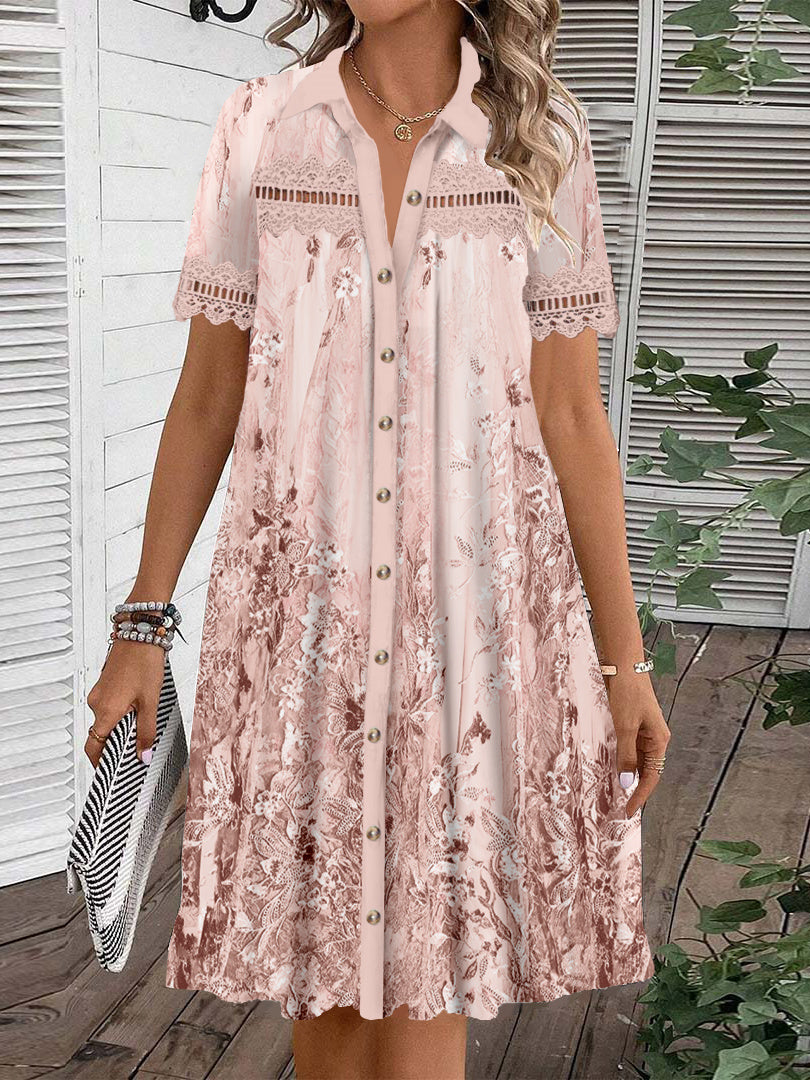 (PRE ORDER)Women's Short Sleeve Scoop Neck Graphic Lace Dress