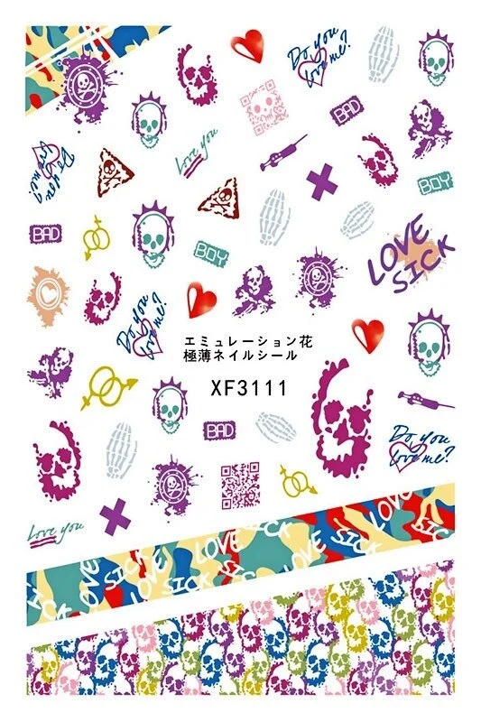 Nail Stickers Back Glue Halloween Skull Pumpkin Bat Creative Designs Nail Decal Decoration Tips For Beauty Salons-Nail Inspo