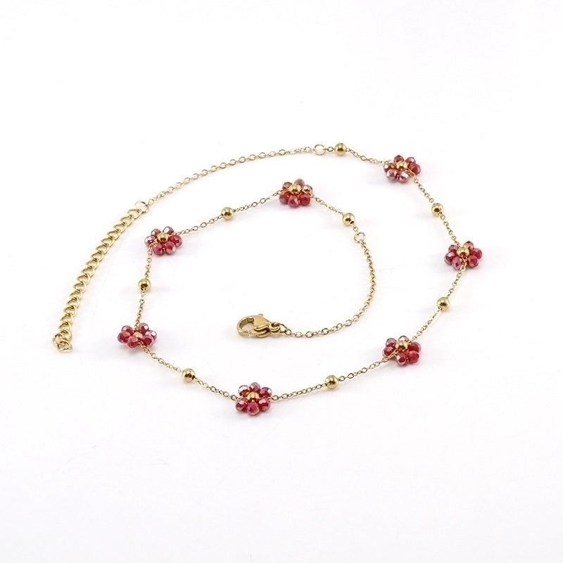 Fashion Flower Artificial Crystal Titanium Steel Beaded Plating 18k Gold Plated Bracelets Necklace