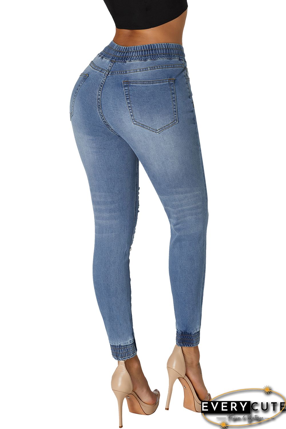 Light Blue Denim Mode Distressed Jogger Pants