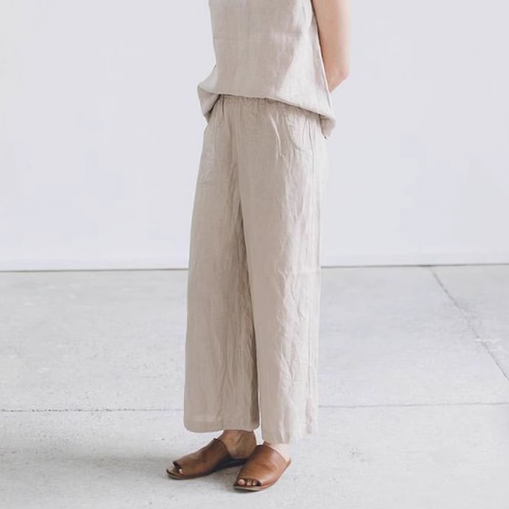 Linen Pants Women 100% Linen Cropped Wide Leg Trousers Lightweight REAL SILK LIFE