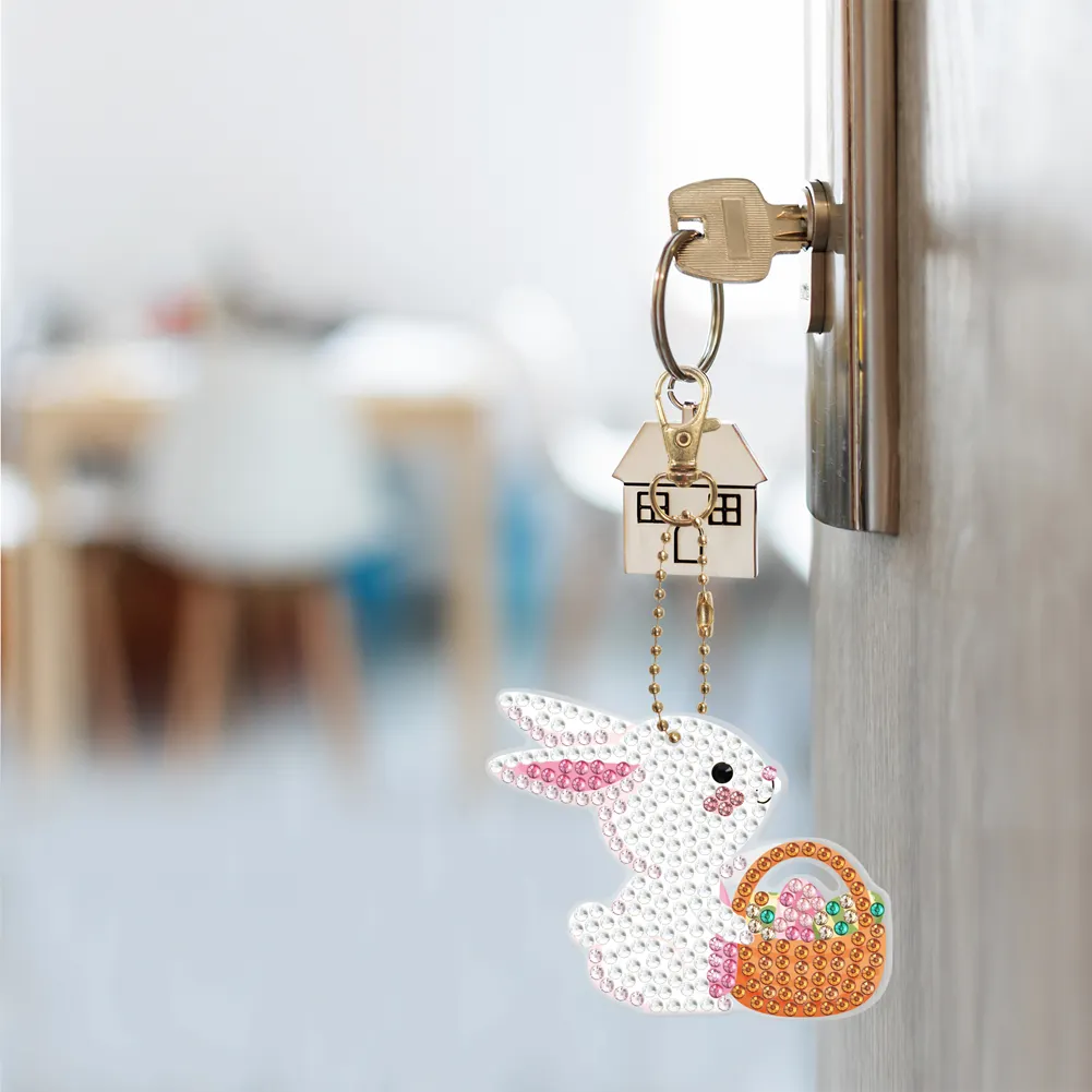 5pcs Diamond Painting Keyring Kits DIY Rabbit Keychain Bag Pendant(Double Sided)