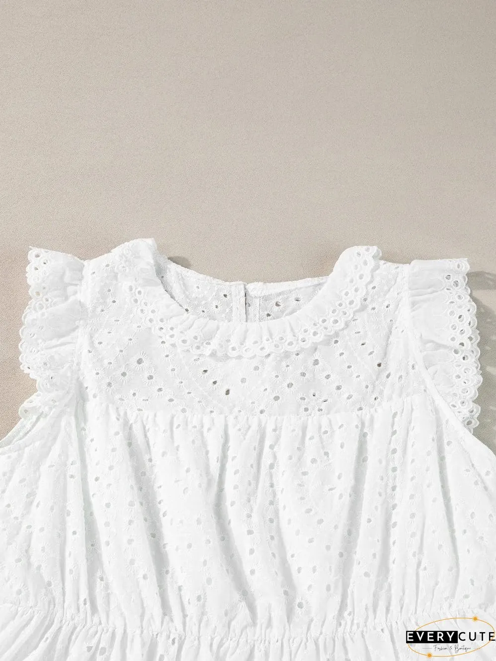 Elegant White Hollow Flutter Mini Dress