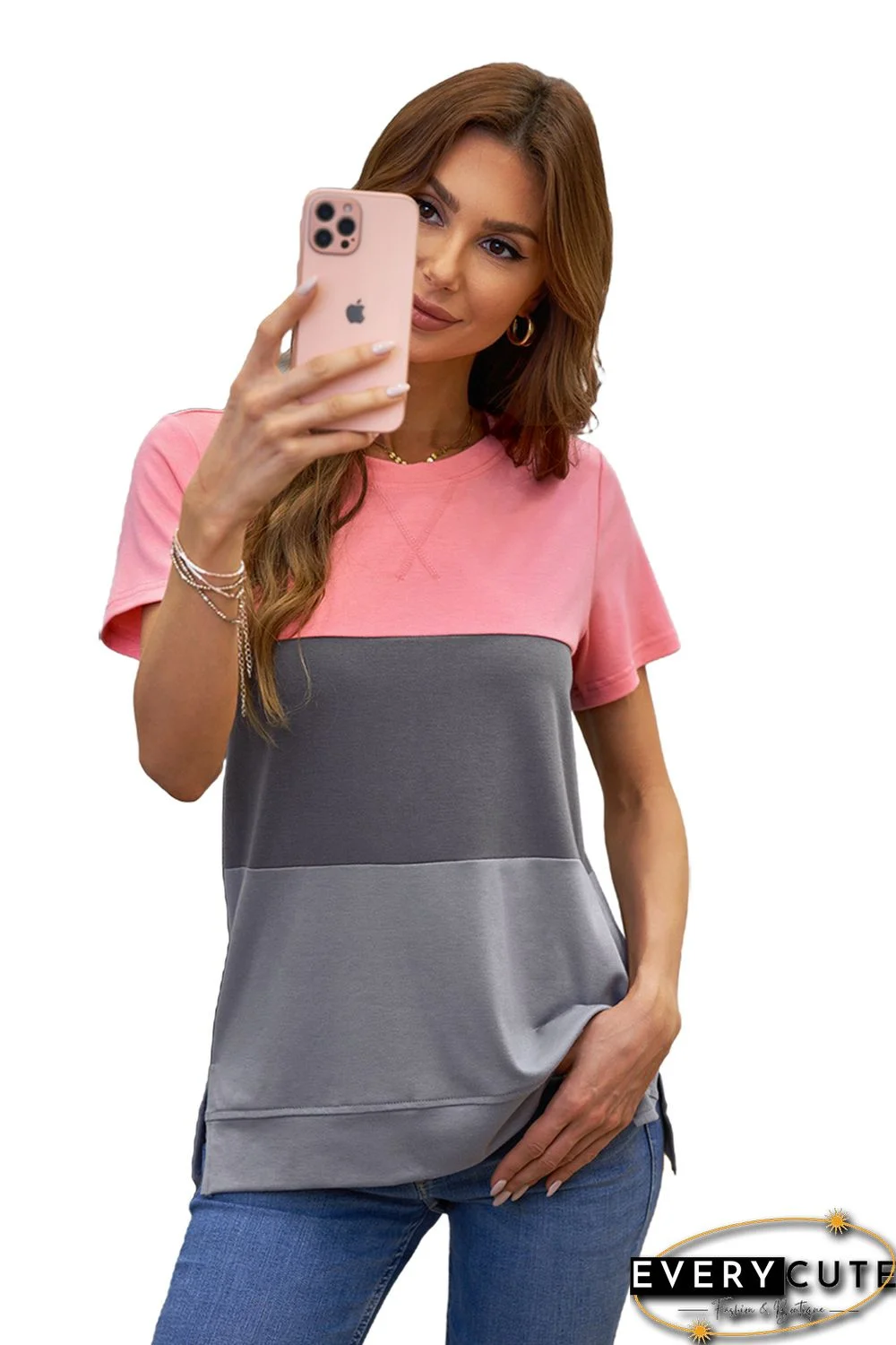 Gray Contrast Colorblock T-shirt