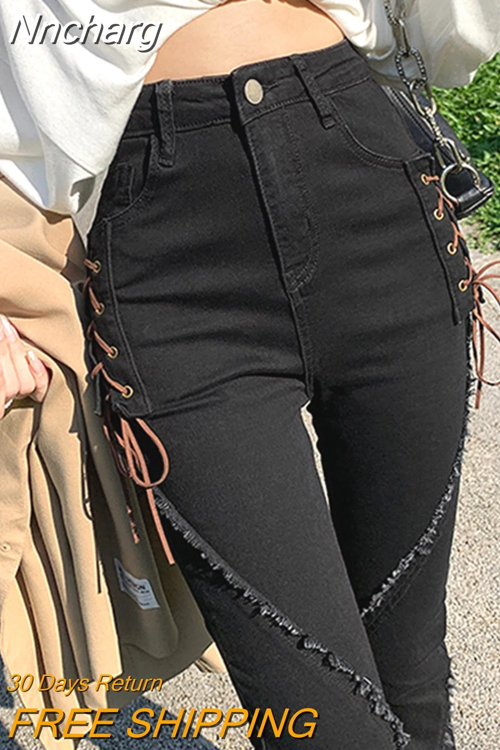 Nncharge Black Split Y2k Pantalones High Waist Long Flare Pants Denim Zipper Fly Full Length Jeans Chic Women Streetwear Harajuku