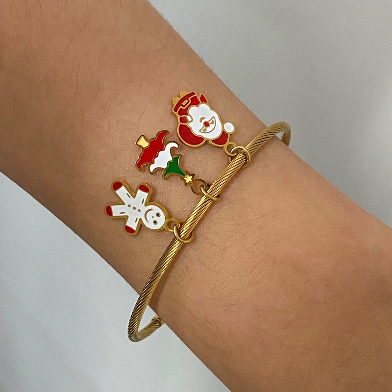 3 PCS/Package 304 Stainless Steel 18K Gold Plated Santa Claus Christmas Socks Snowman Pendant Jewelry Accessories