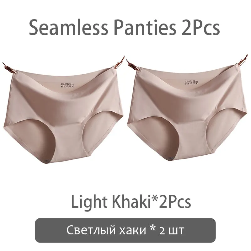 FINETOO Seamless Panties Women Ice Silk Underwear M-2XL Soft Female Underpants Big Size Seamless Underwear 2Pcs/set Girls Briefs