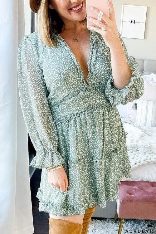 Print V Neck Backless Mini Dress