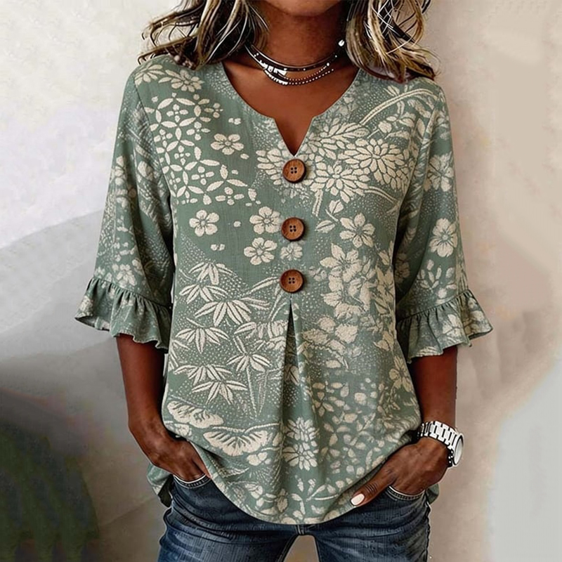 Comstylish Women's Vintage Casual Floral Short-sleeve Top