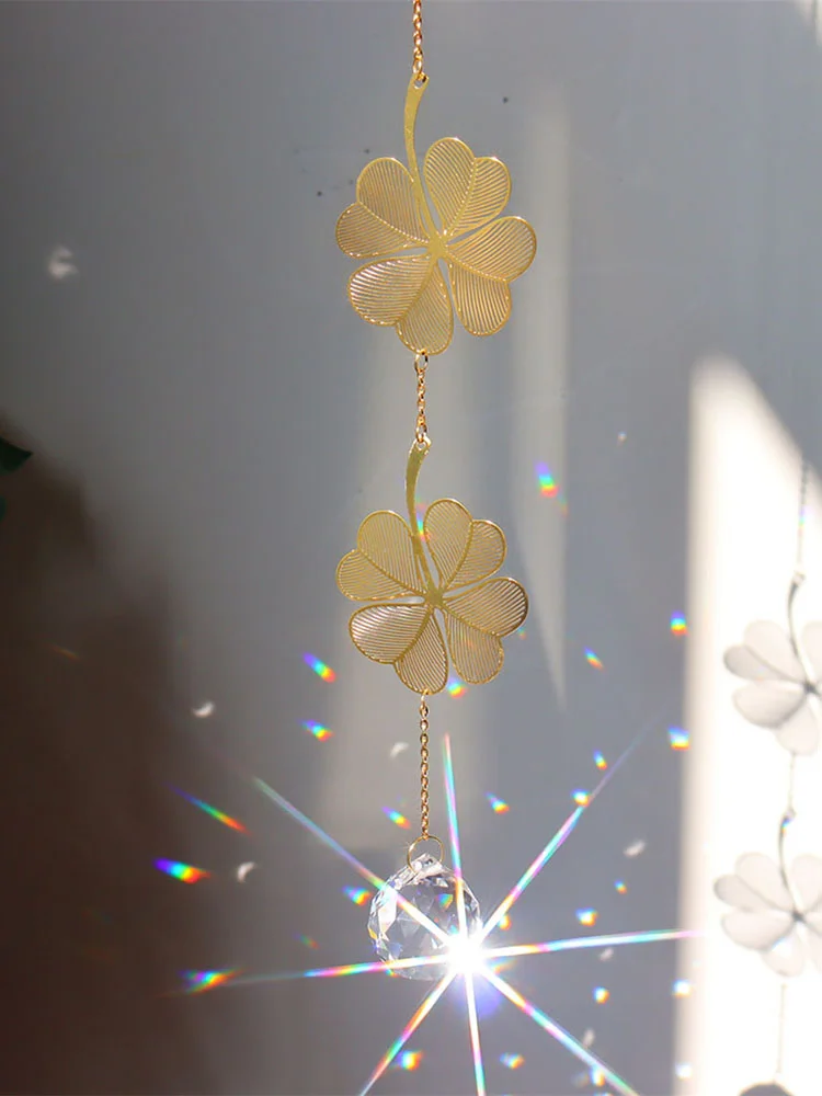 Crystal Windchime Lotus Ginkgo Four Leaf Dream Catchers Windbell Home Decor