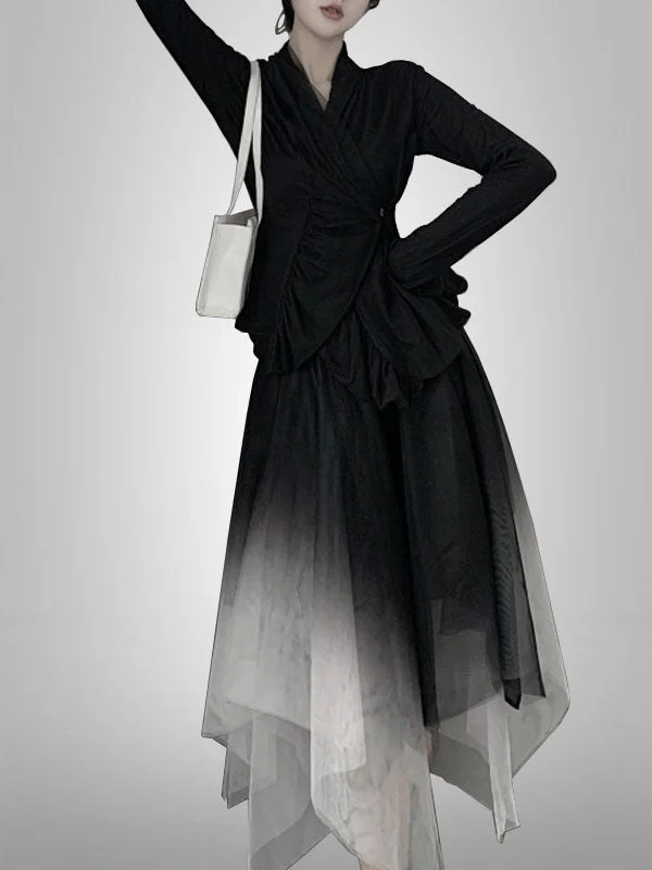 Gothic Contrast Color Gradient Color Irregular Hem Skirt