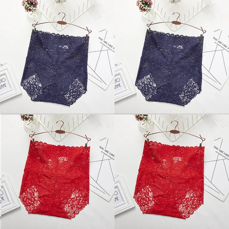 M-XXXL Women High Waist Lace Panties Sexy Underwear Women  Floral Transparent Lingerie Female Briefs Underpants Plus Size Pantys