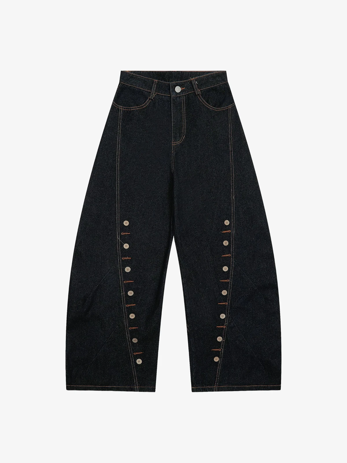 Black Actchic Double Side Button Seam Baggy Jeans Front