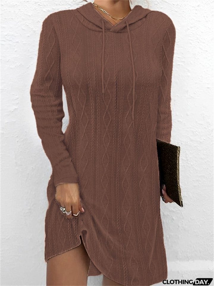 Rhombus Jacquard Trendy Hooded Knit Dress for Women