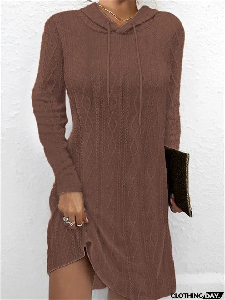 Rhombus Jacquard Trendy Hooded Knit Dress for Women
