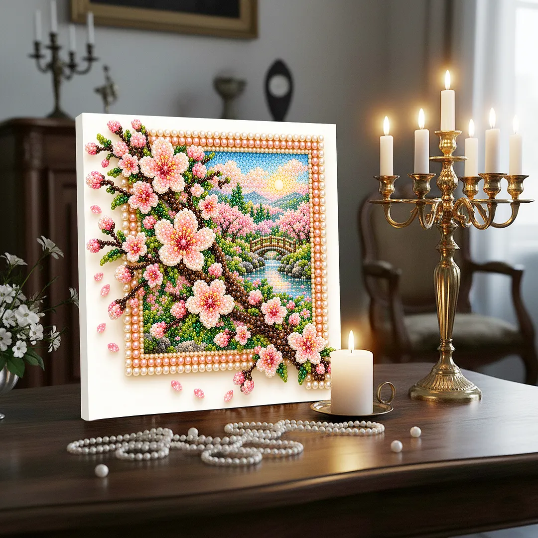 Framed Pearl Painting Kit Sakura Floral 11.81x11.81in